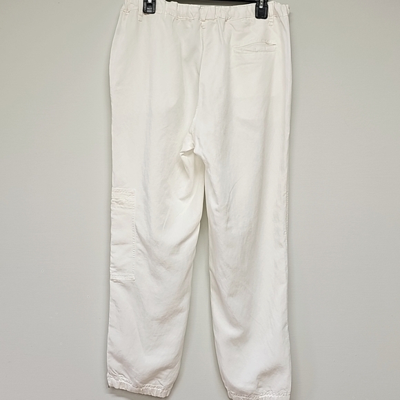 Eileen Fisher White Linen Blend Ankle Joggers Size M, Drawstring Waist, Pockets - Picture 7 of 13